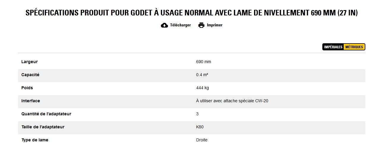 Godet d'excavation à usage normal avec lame de nivellement - caterpillar finance france - 690 mm (27 in) - poids 444 kg_5