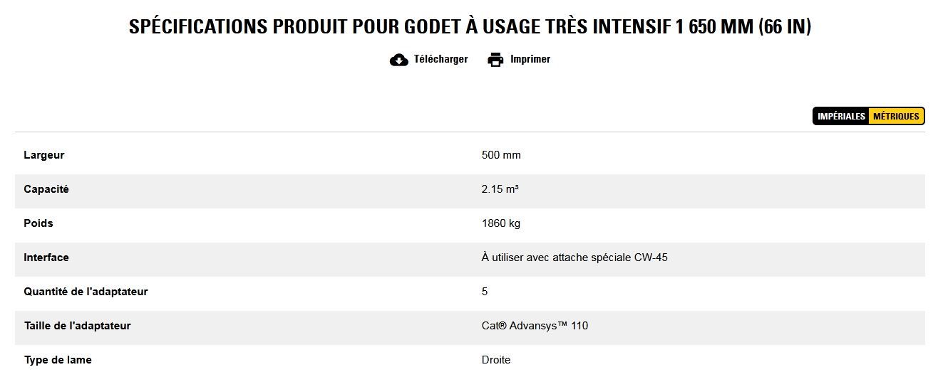 Godet d'excavation à usage très intensif - caterpillar finance france - 1 650 mm (66 in) - capacité 2.15 m³_5