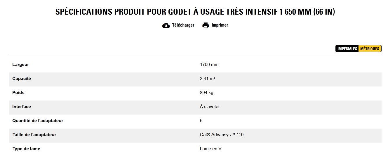 Godet d'excavation à usage très intensif - caterpillar finance france - 1 650 mm (66 in) - poids 894 kg_5