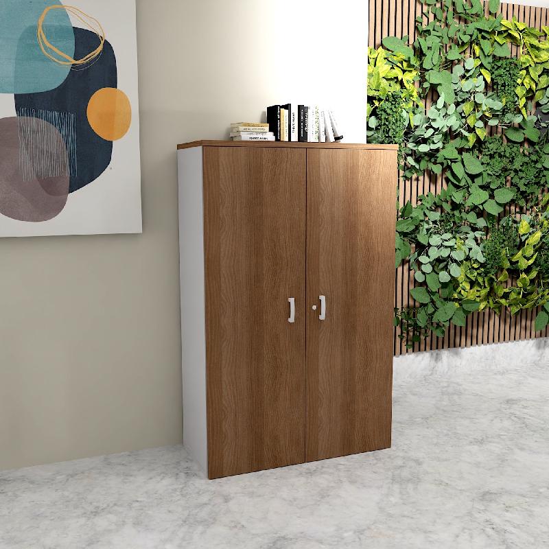 Armoire moyenne avec portes en bois - Mobel Linea - 100, Acacia foncé_5