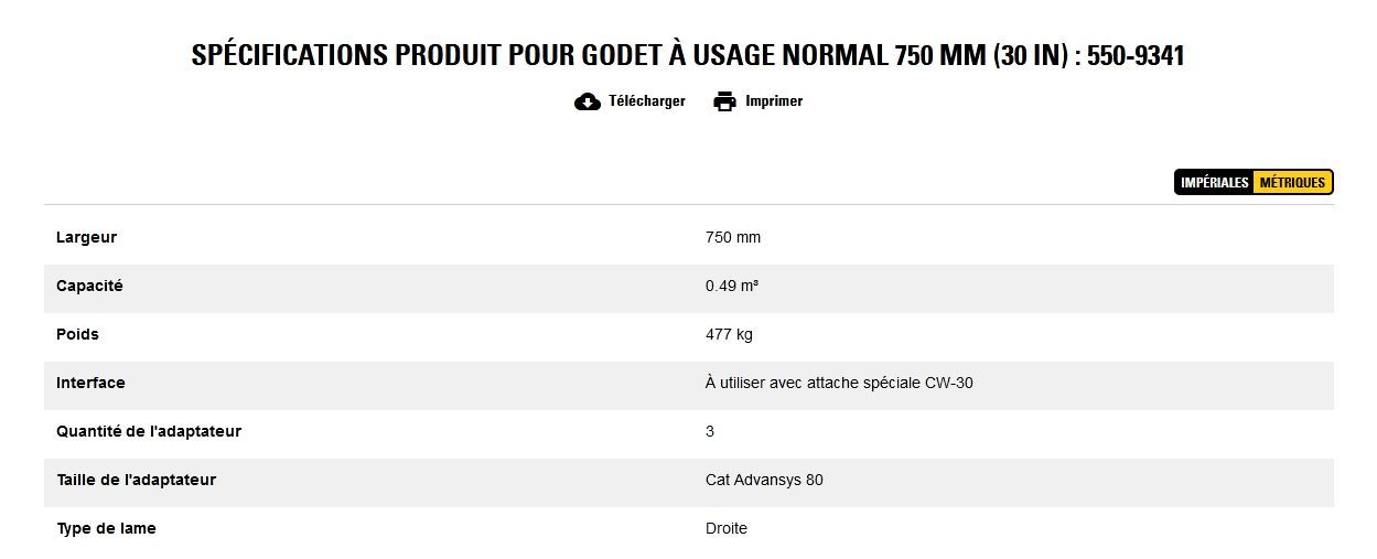 550-9341 godet d'excavation à usage normal - caterpillar finance france - 750 mm (30 in) - poids 477 kg_5