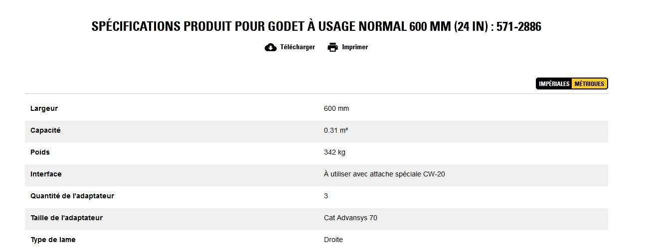 571-2886 godet d'excavation à usage normal - caterpillar finance france - 600 mm (24 in) - poids 342 kg_5