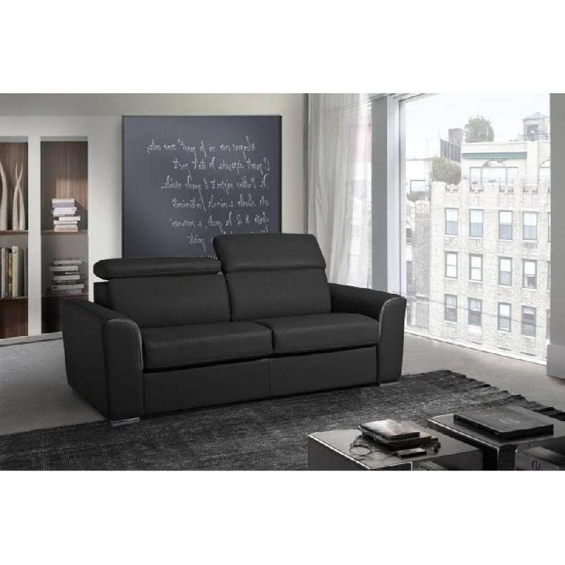 Canapé convertible IMOLA - Ouverture express - Matelas 18 cm - Sommier à lattes RENATONISI - 140x197 cm - Polyuréthane noir_5