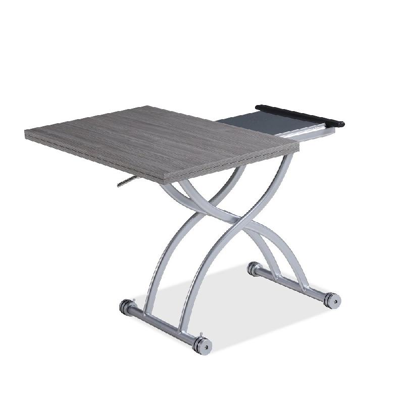 Table basse relevable extensible Hirondelle compacte - mélaminé chêne gris 100 x 57/114 cm avec système élévation à piston_5