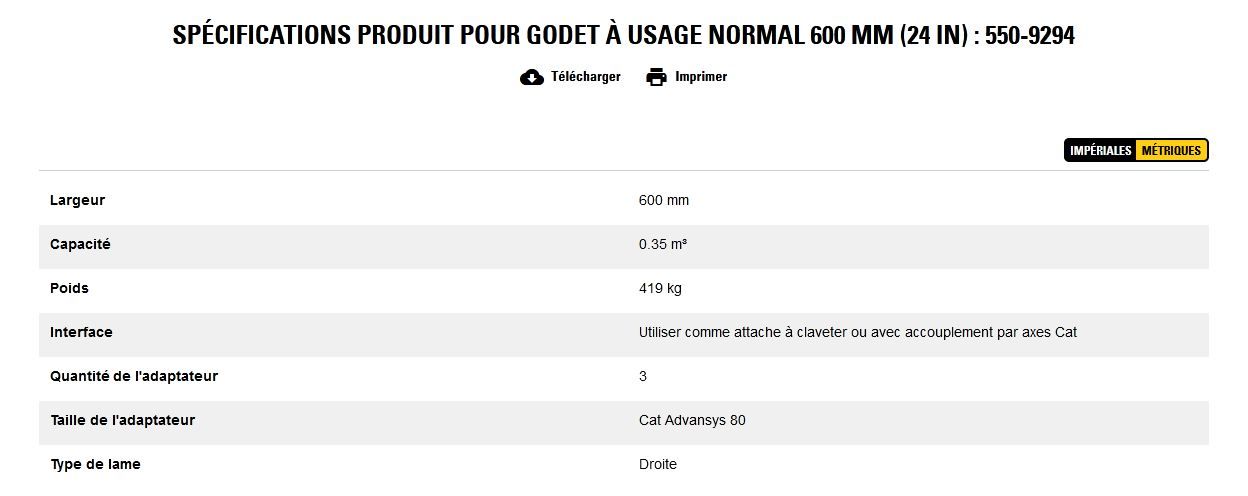 550-9294 godet d'excavation à usage normal - caterpillar finance france - 600 mm (24 in) - poids 419 kg_5
