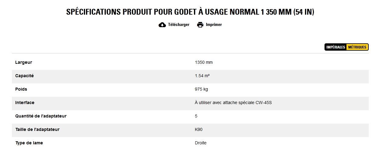 Godet d'excavation à usage normal - caterpillar finance france - 1 350 mm (54 in) - capacité 1.54 m³_5