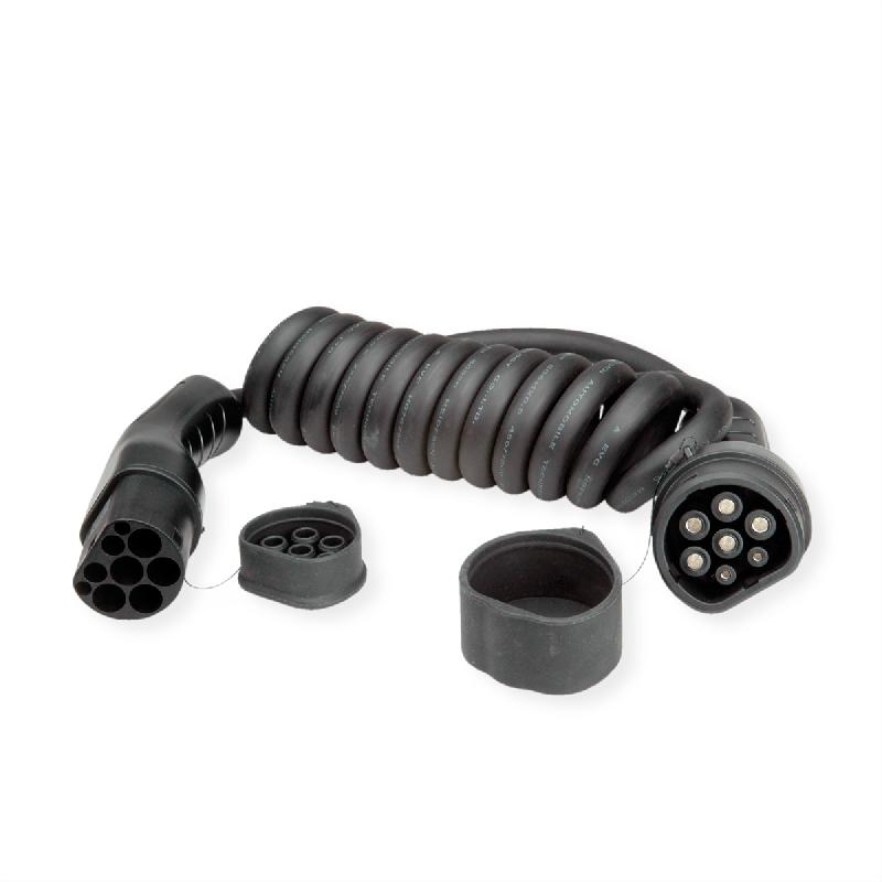 ROLINE Câble de recharge VE type2, 3-Phases, 480VAC (3P+N+E), 32 A, 22 kW, spirale (max. 2m)_5