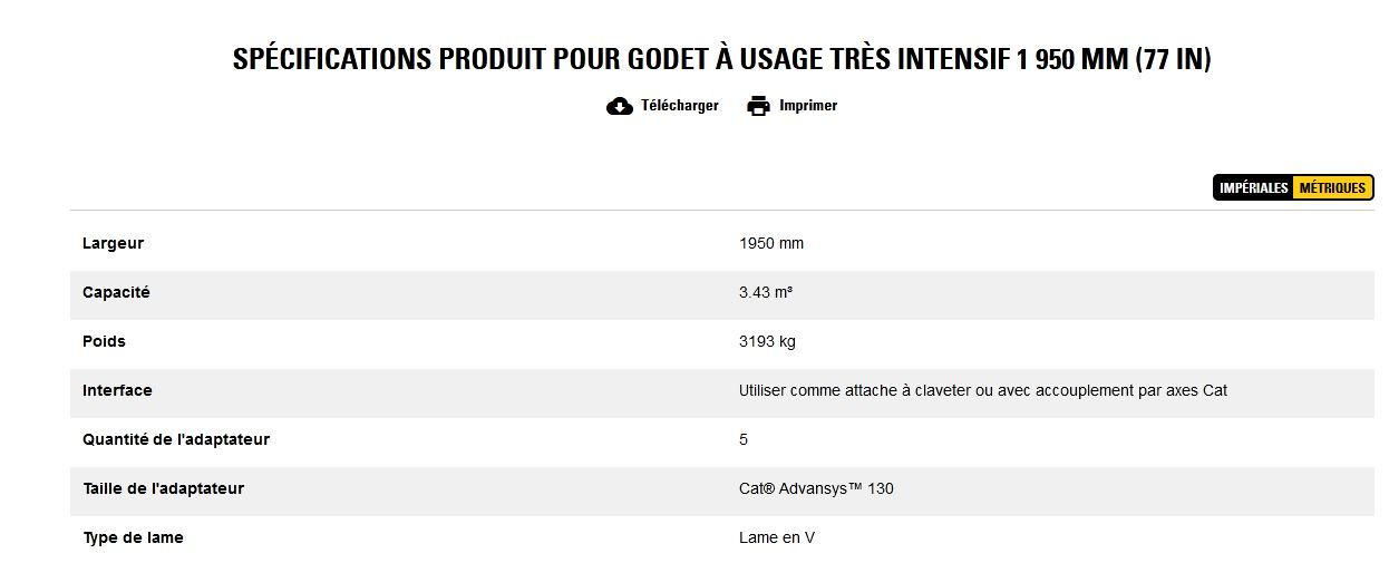 Godet d'excavation à usage très intensif - caterpillar finance france - 1 950 mm (77 in) - capacité 3.43 m³_5