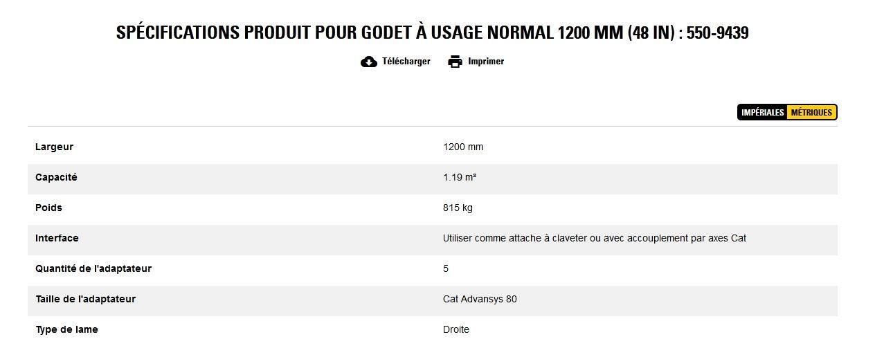 550-9439 godet d'excavation à usage normal - caterpillar finance france - 1200 mm (48 in) - capacité 1.19 m³_5