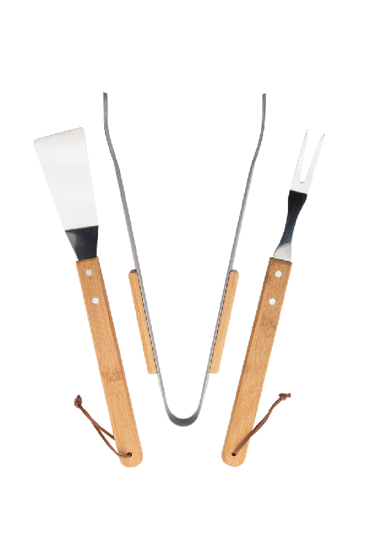 Set BBQ 3 pièces - acier inoxydable avec manches en bambou - dans boîte en papier kraft_5