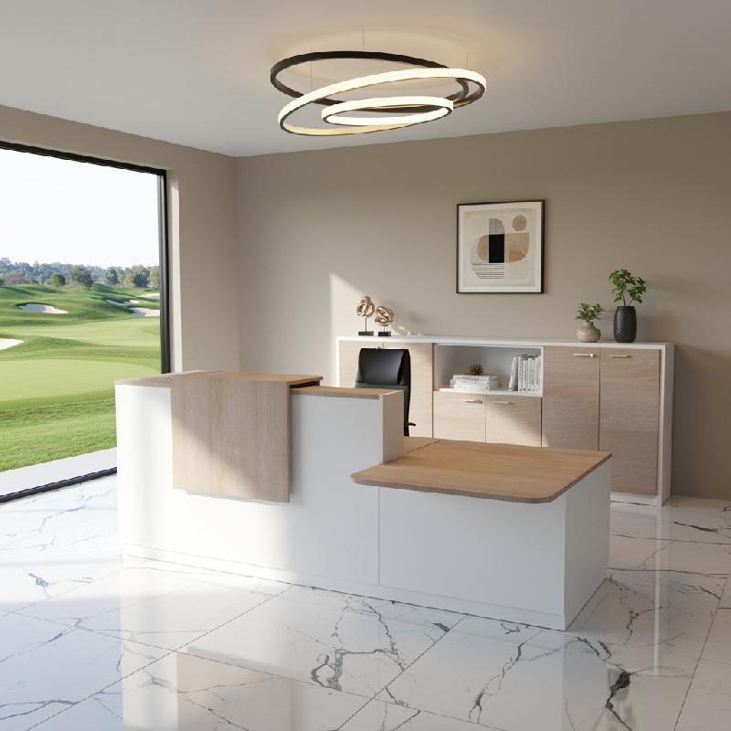 Comptoir d'accueil bi-colore avec PMR Delta et réhausse - Droite, Blanc, Non, 262, Acacia clair_5