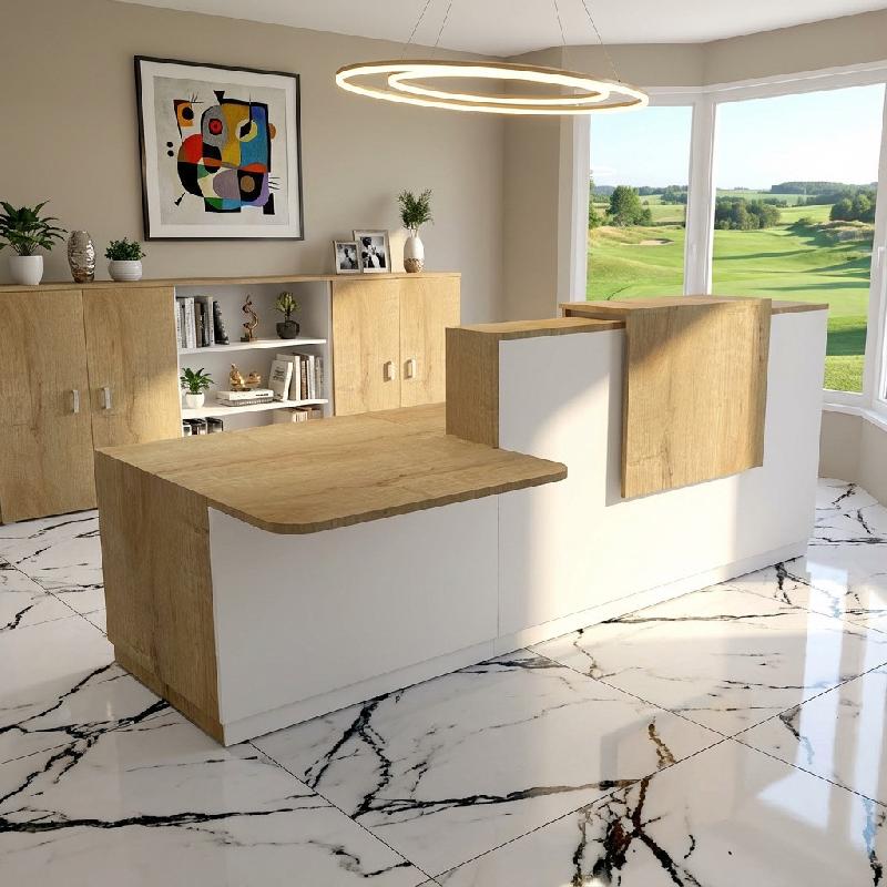 Bureau d'accueil ergonomique et Design Delta - Gauche, Blanc, Non, 282, Chêne veiné_0