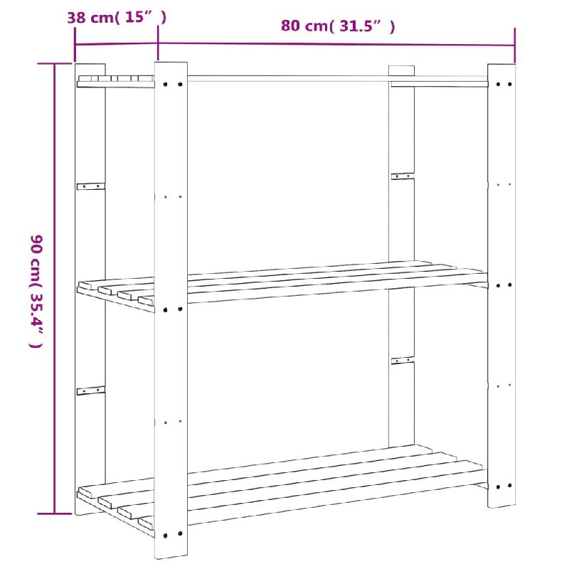 Vidaxl support de rangement à 3 niveaux noir 80x38x90 cm bois pin 373408_5