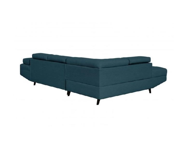 Canapé d'angle méridienne coffre gauche RINO convertible bleu canard - pieds laqués noir - 3 têtières réglables et 2 coussins déco_5