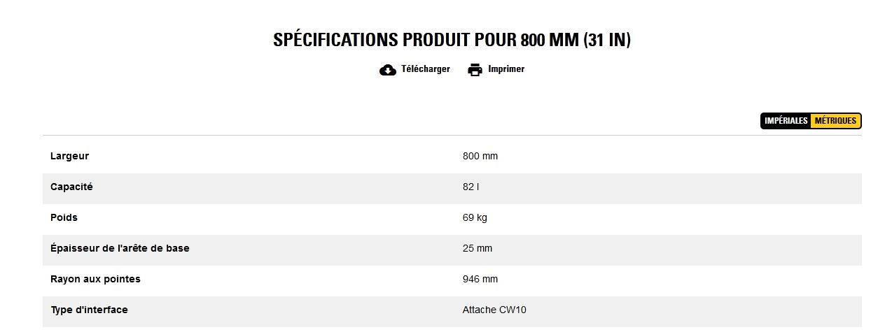 Godet d'excavation-mini-pelle - caterpillar finance france - 800 mm (31 in) - poids 69 kg_5