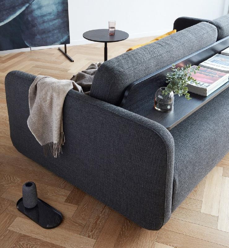 Canapé convertible design Vogan - Innovation Living - tissu Kenya Dark Grey - étagère intégrée et couchage 120x200 cm_5