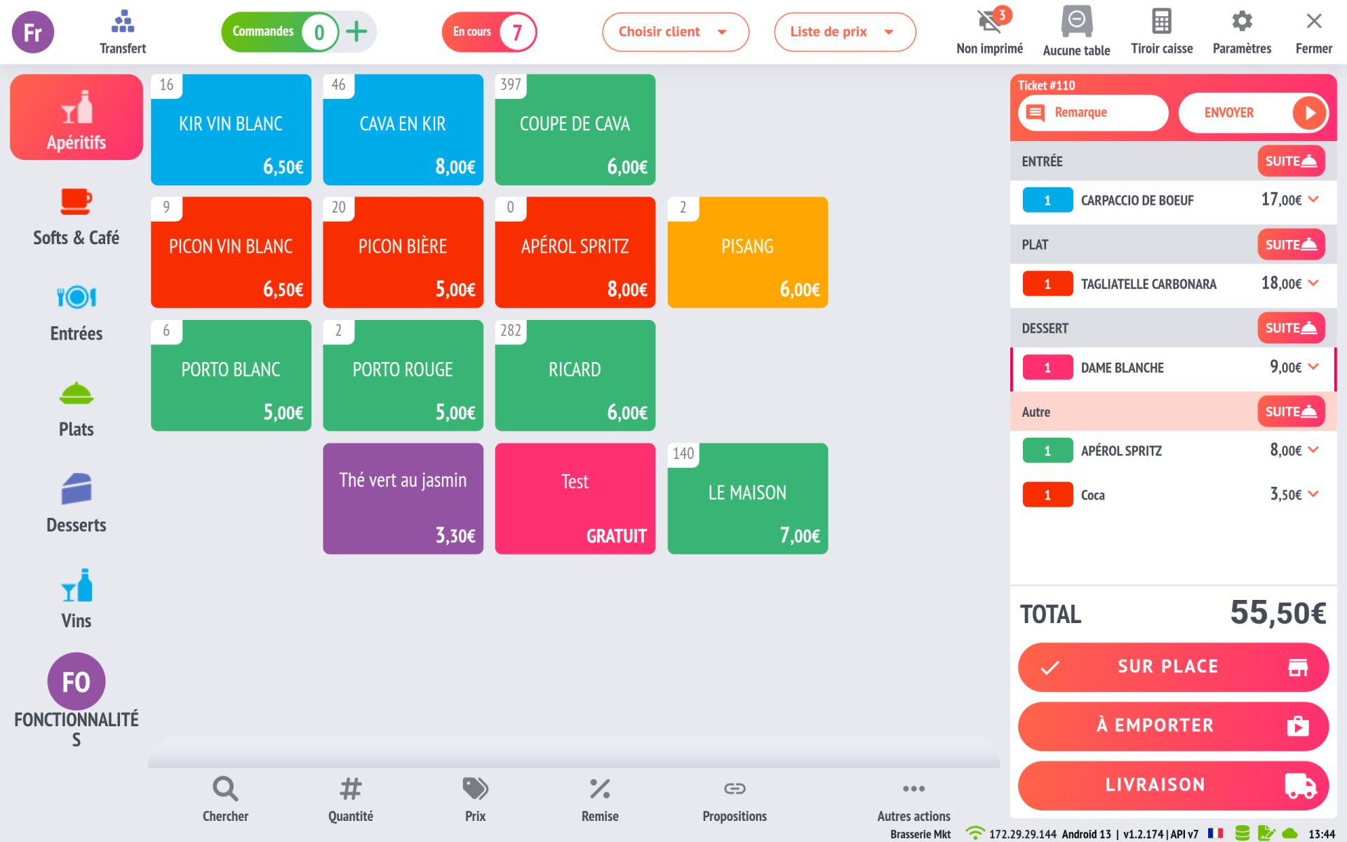 Système de caisse enregistreuse pour fast food avec suivi des ventes