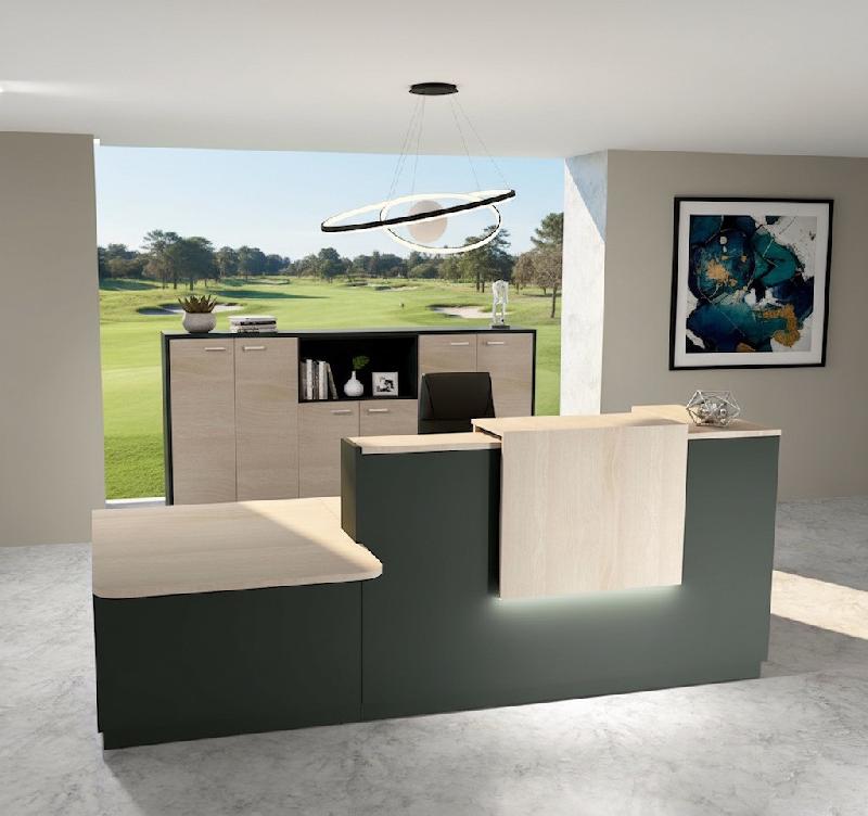 Comptoir d'accueil bi-colore avec PMR Delta et réhausse - Gauche, Noir, Non, 282, Acacia clair_5