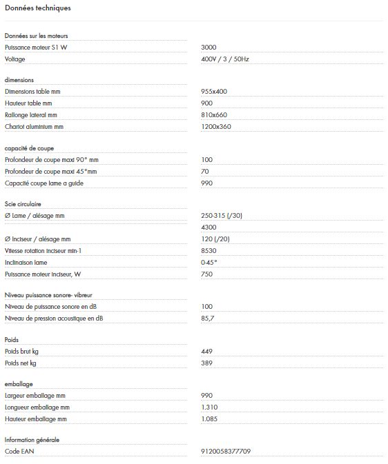 Scie à format - Holzmann FKS315V1200_400V - Puissance moteur S1 3000W, chariot aluminium extra large et inclinaison manuelle_5