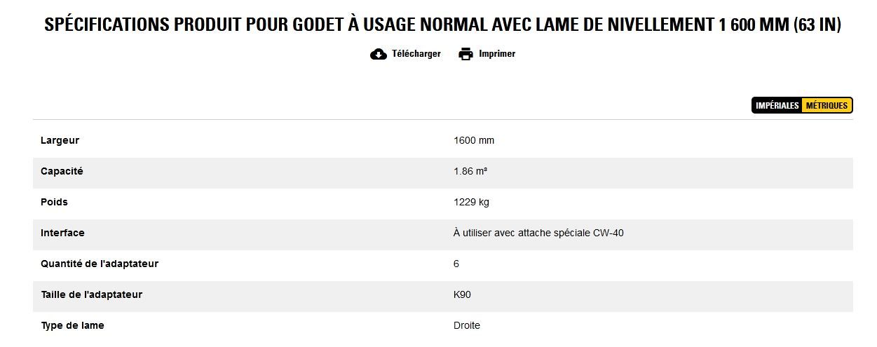 Godet d'excavation à usage normal avec lame de nivellement - caterpillar finance france - 1 600 mm (63 in) - poids 1229 kg_5