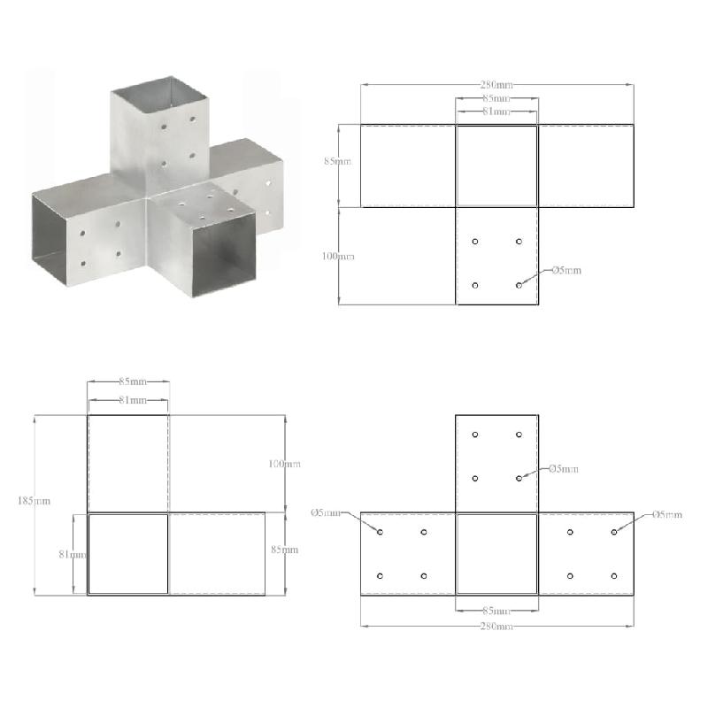 Vidaxl connecteur de poteau forme en x métal galvanisé 81x81 mm 145467_5