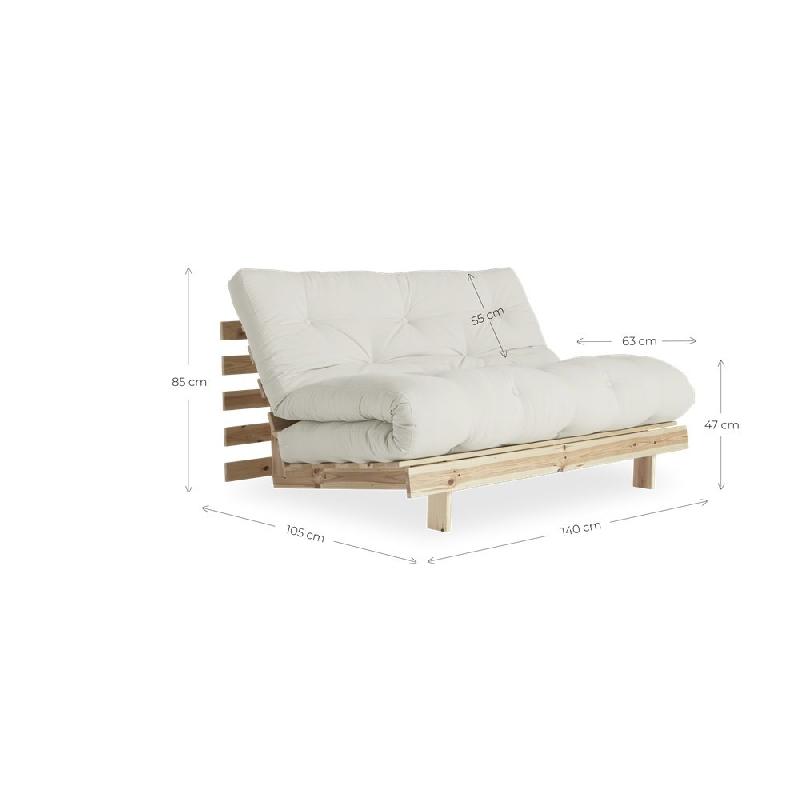 Canapé convertible futon ROOTS - Pin naturel - Tissu beige - Couchage 140 x 200 cm_5