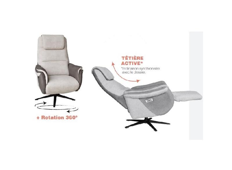 Fauteuil relax électrique ZILIA - Bi-moteur, tissu gris clair/gris foncé, piètement étoile métal noir - Pivotant 360°_5