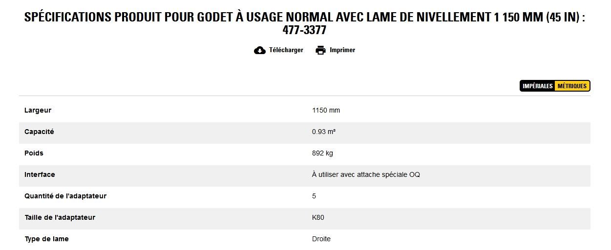 477-3377 godet d'excavation à usage normal avec lame de nivellement - caterpillar finance france - 1 150 mm (45 in) - capacité 0.93 m³_5