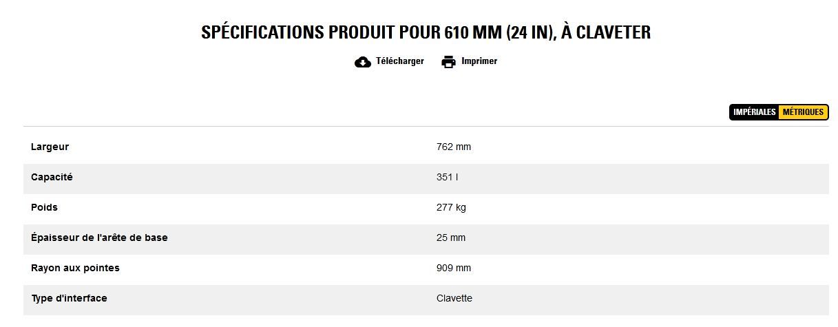 Godet d'excavation extra-robuste - caterpillar finance france - 610 mm (24 in), à claveter - poids 277 kg_5