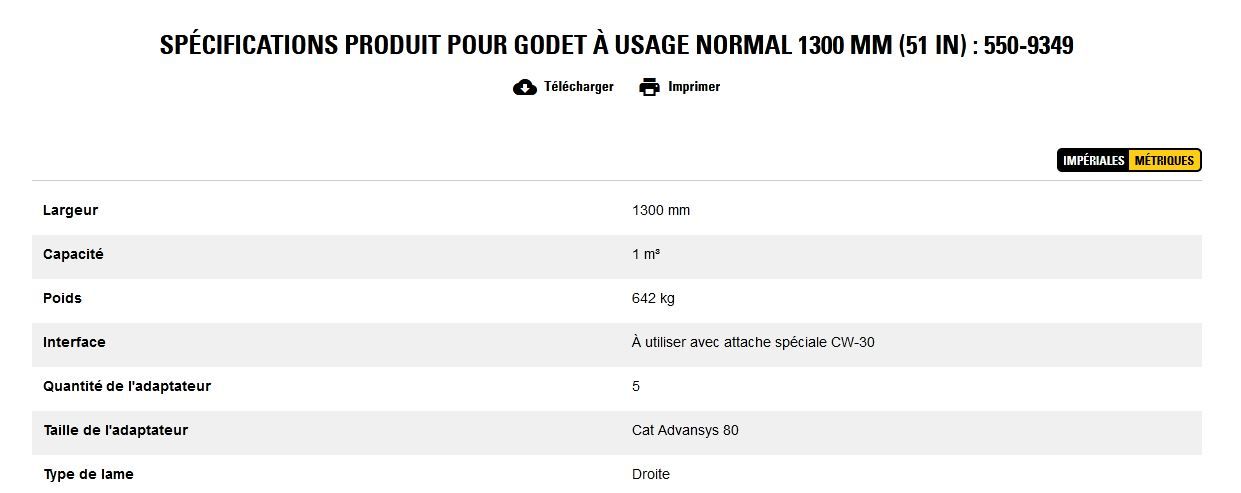550-9349 godet d'excavation à usage normal - caterpillar finance france - 1300 mm (51 in) - capacité 1 m³_5