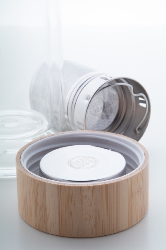 Thermos en verre borosilicate - double paroi - infuseur à thé - couvercle en bambou - 420 ml_5