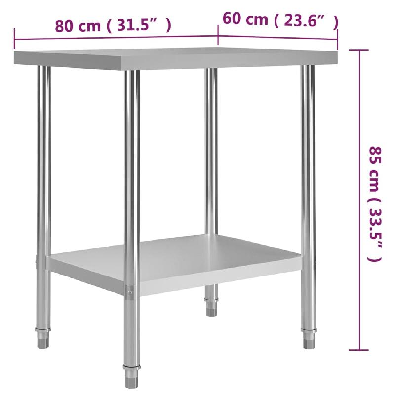 Vidaxl table de travail de cuisine 80x60x85 cm acier inoxydable 51186_5