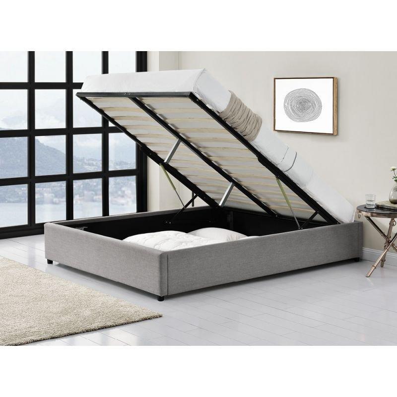Lit coffre Dorres 180x200cm - sommier relevable gris avec grand coffre de rangement_5