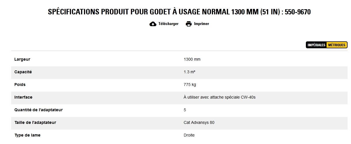 550-9670 godet d'excavation à usage normal - caterpillar finance france - 1300 mm (51 in) - capacité 1.3 m³_5