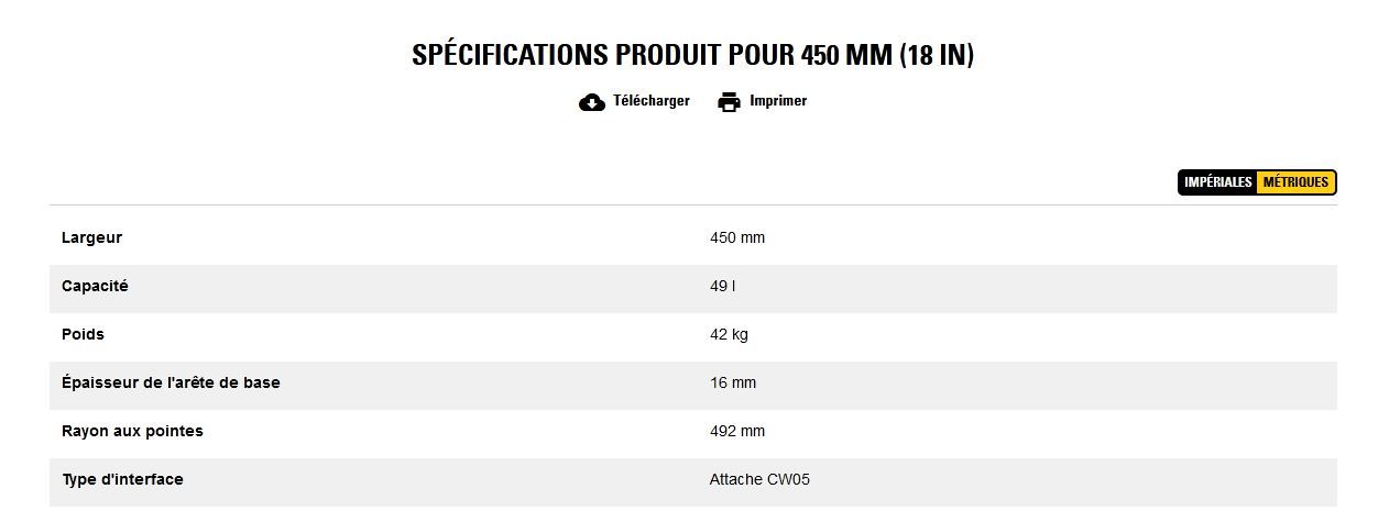 Godet d'excavation-mini-pelle - caterpillar finance france - 450 mm (18 in) - poids 42 kg_5