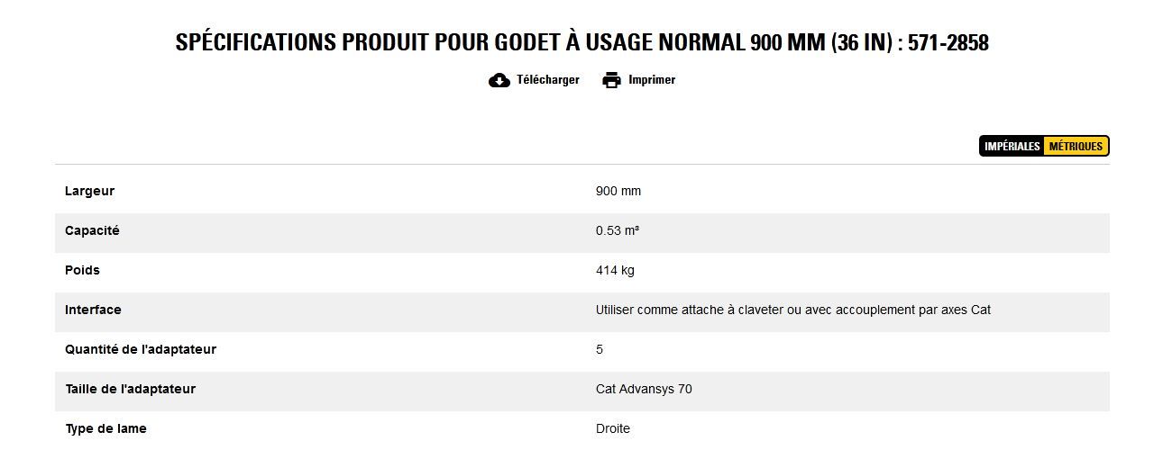 571-2858 godet d'excavation à usage normal - caterpillar finance france - 900 mm (36 in) - poids 414 kg_5