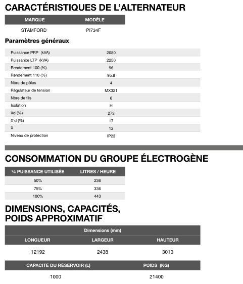 Ct-2250 50 Hz triphasé - Groupe électrogène en container Inmesol 2250 kVA - Moteur MTU, alternateur Stamford_5