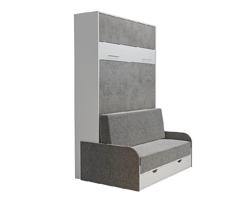 Armoire lit escamotable LOFT SOFA gris béton avec canapé accoudoirs tissu - Couchage 140x200 cm - Design moderne et fonctionnel_5