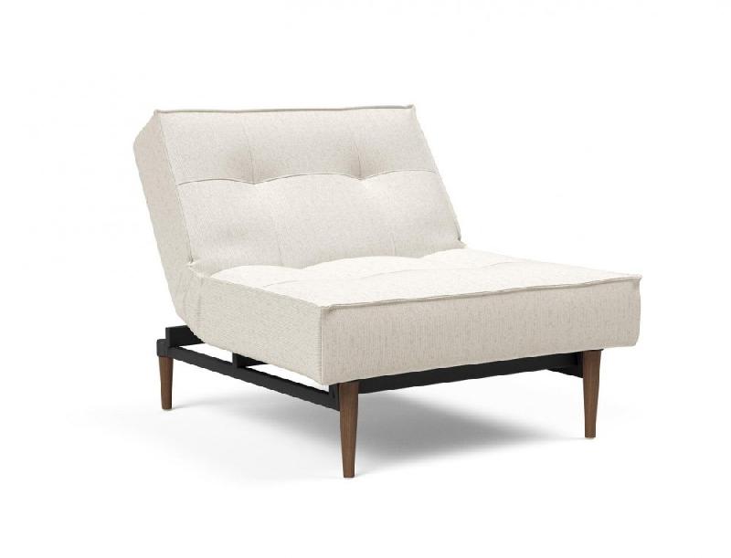 Innovation Living - Fauteuil Splitback Styletto Convertible Lit 90x115 cm - Pieds Fuseau Noyer - Tissu Bouclé Off White_5