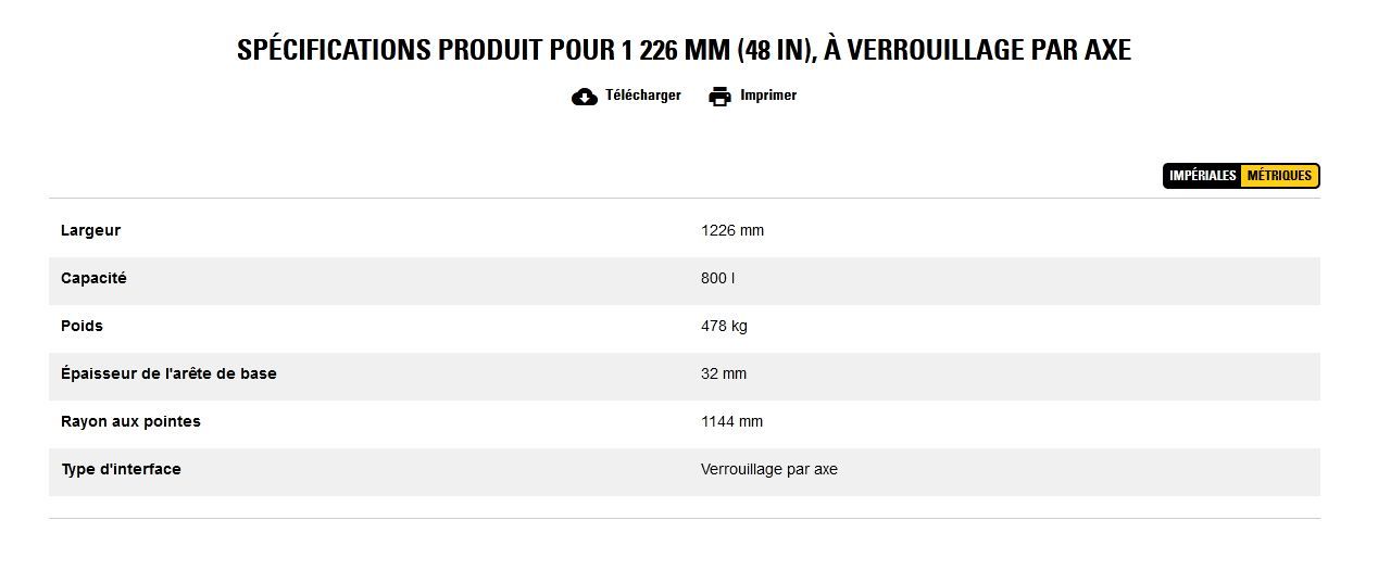 Godet d'excavation extra-robuste - caterpillar finance france - 1 226 mm (48 in), à verrouillage par axe_5