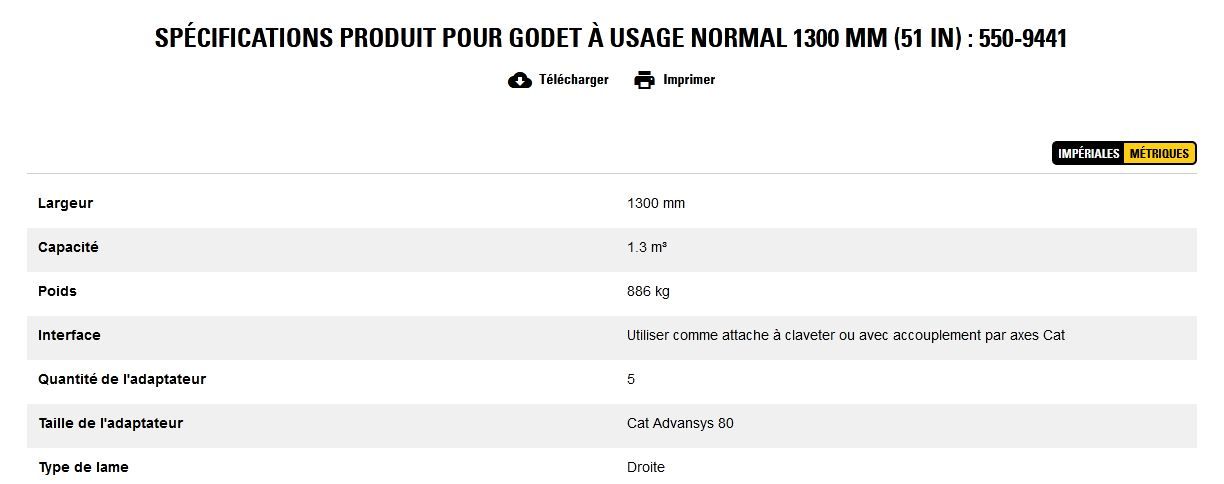 550-9441 godet d'excavation à usage normal - caterpillar finance france - 1300 mm (51 in) - capacité 1.3 m³_5
