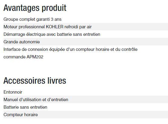 Technic 10000 E AVR - Groupe électrogène Kohler - Monophasé - Puissance max 10,30 kW - 50 Hz_5