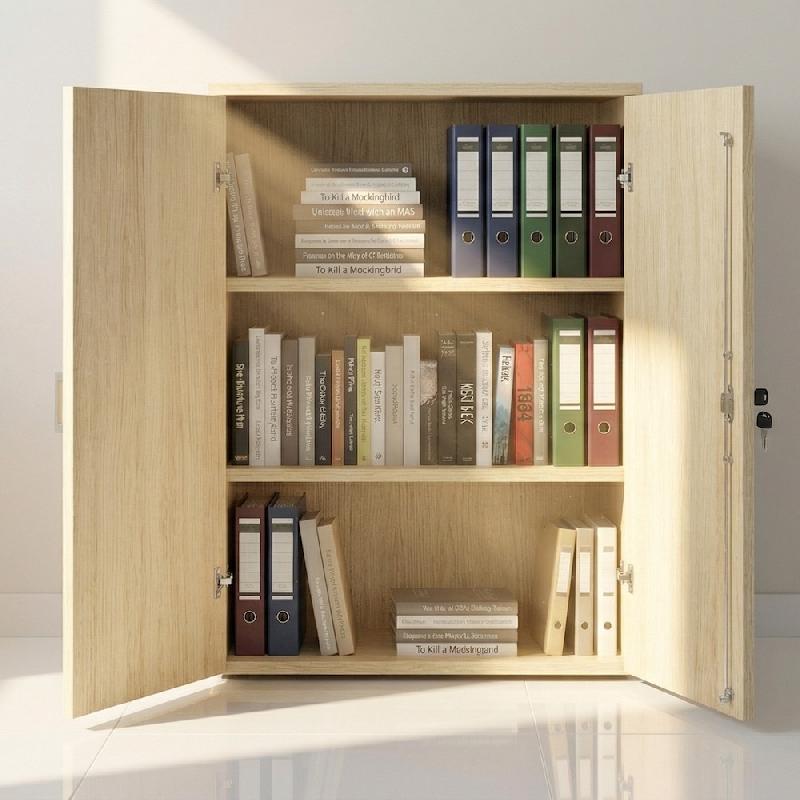 Armoire moyenne à portes battantes Haut. 121 cm - Mobel Linea - 100, Chêne_5