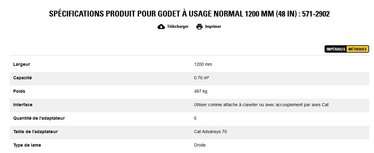 571-2902 godet d'excavation à usage normal - caterpillar finance france - 1200 mm (48 in) - capacité 0.76 m³_5