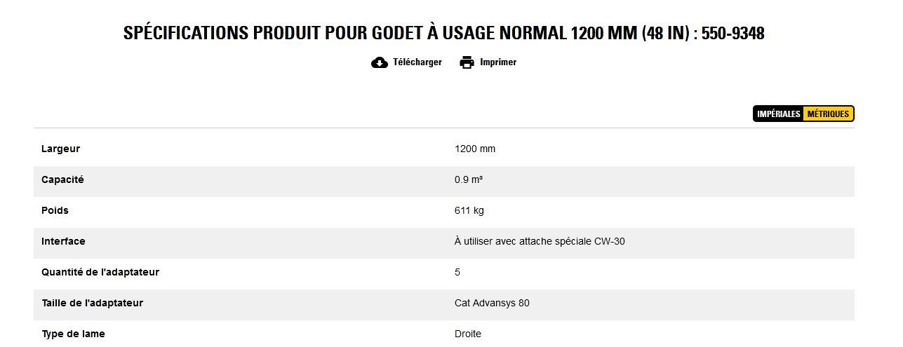 550-9348 godet d'excavation à usage normal - caterpillar finance france - 1200 mm (48 in) - capacité 0.9 m³_5