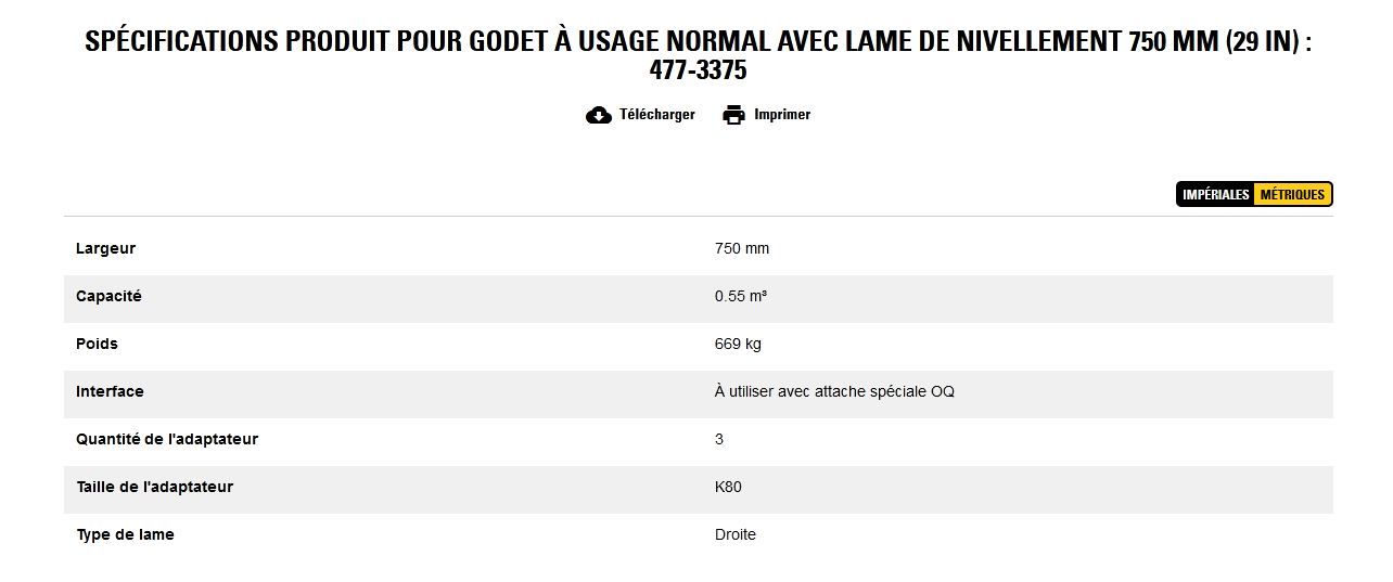 477-3375 godet d'excavation à usage normal avec lame de nivellement - caterpillar finance france - 750 mm (29 in) - poids 669 kg_5