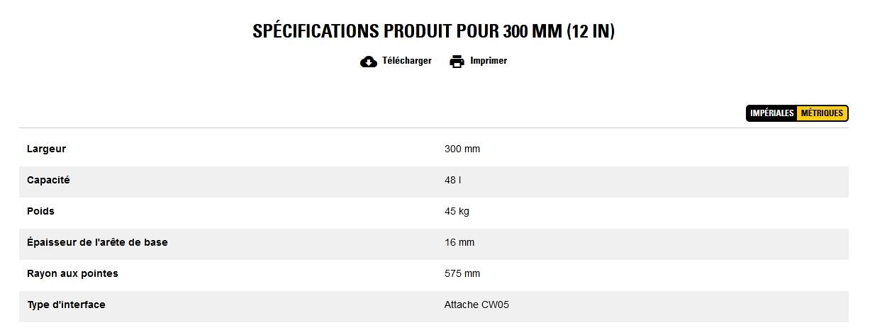 Godet d'excavation-mini-pelle - caterpillar finance france - 300 mm (12 in) - poids 45 kg_5
