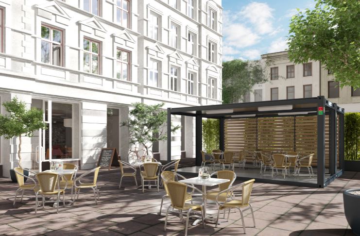 Terrasse modulaire 20 pieds avec bardage bois et sol robuste WPC