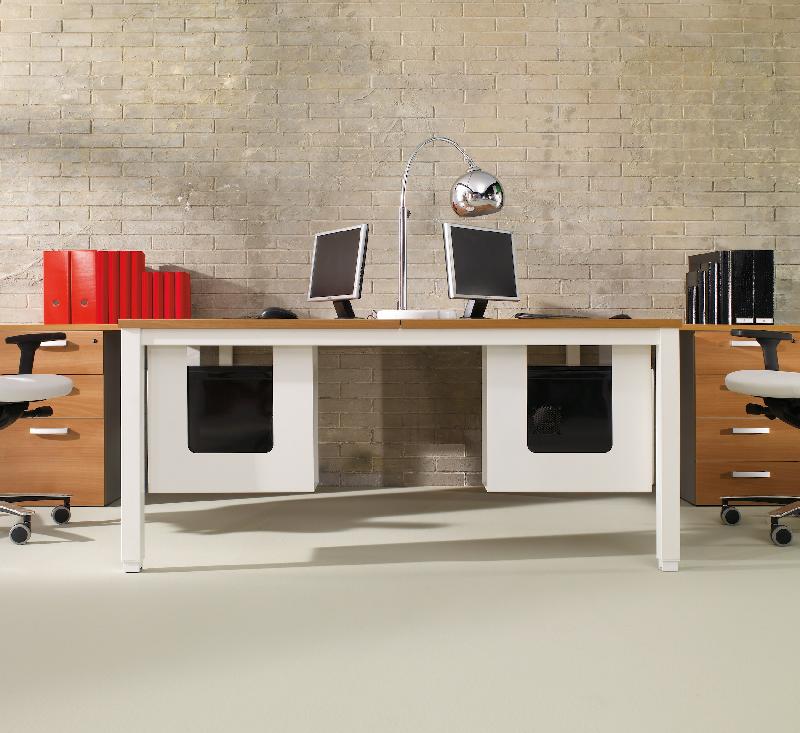 Bureaux bench compact Tempo avec caissons - Mobel Linea - 160, Alu, Acacia foncé, 3 tiroirs_5