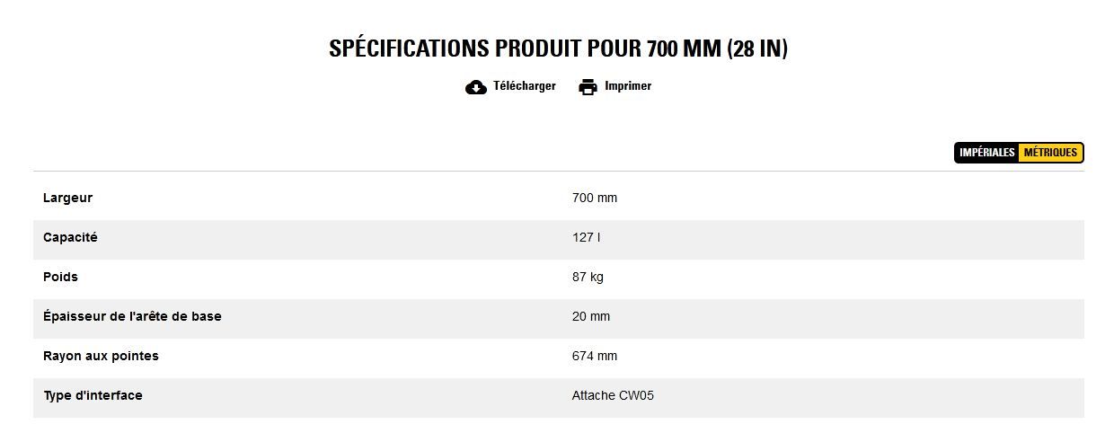 Godet d'excavation-mini-pelle - caterpillar finance france - 700 mm (28 in) - poids 87 kg_5